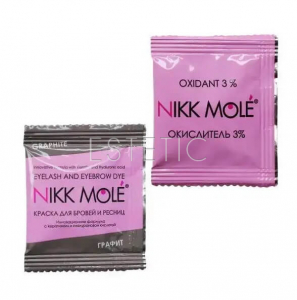 Фарба для брів та вій NIKK MOLE Graphite (графіт) + кремовий окислювач 3% (в саше по 5 мл)