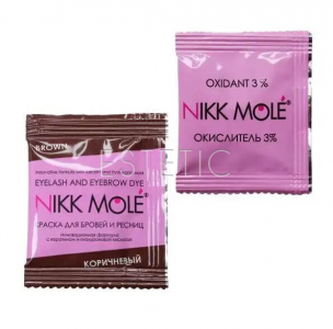Краска для бровей и ресниц NIKK MOLE Brown (коричневая) + кремовый окислитель 3% (в саше по 5 мл)