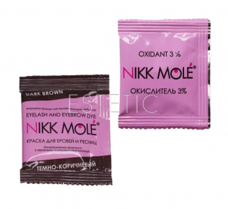 Краска для бровей и ресниц NIKK MOLE Dark brown (тёмно-коричневая) + кремовый окислитель 3% (в саше по 5 мл)