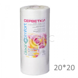 Clean Comfort Серветки зі спанлейсу 20*20 см (білі, гладкі), 100шт/рулон