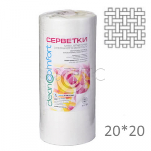 Clean Comfort Серветки зі спанлейсу 20*20 см (білі, сітка), 100шт/рулон