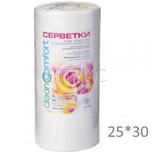 Clean Comfort Серветки зі спанлейсу 25*30 см (білі, гладкі), 100шт/рулон