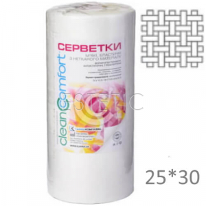 Clean Comfort Серветки зі спанлейсу 25*30 см (білі, сітка), 100шт/рулон