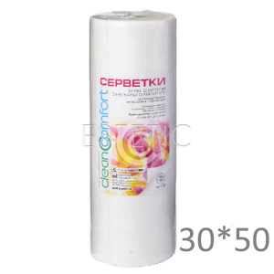 Clean Comfort Серветки зі спанлейсу 30*50 см (білі, гладкі), 100шт/рулон