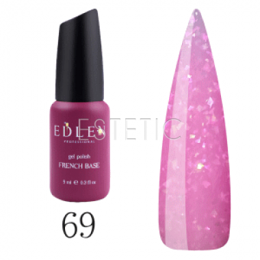 French Base Edlen Shimmer №69 - Френч база для гель-лаку з фольгою (рожевий з пластівцями фольги), 9 мл