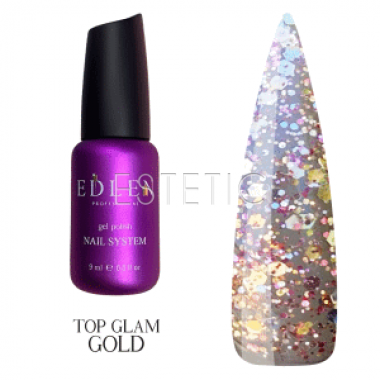 EDLEN Top Glam Gold - Верхнє покриття для гель лаку з крихтою без липкого шару, 9 мл