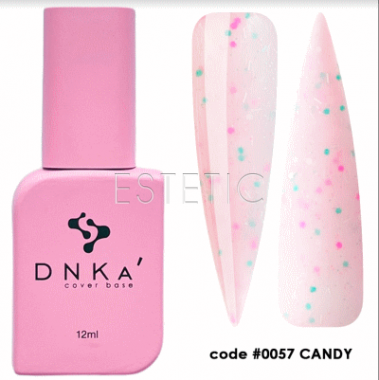 DNKa Cover Base #0057 Candy - Кольорова база для гель-лаку (ніжно-рожевий з різнобарвною крихтою), 12 мл