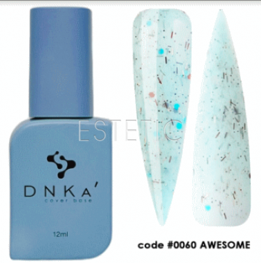 DNKa Cover Base #0060 Awesome - Кольорова база для гель-лаку (ніжно-блакитний з різнобарвною крихтою), 12 мл
