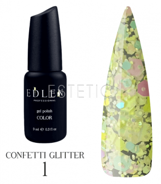 Гель-лак із гліттером Edlen Professional Confetti Glitter №01, 9 мл