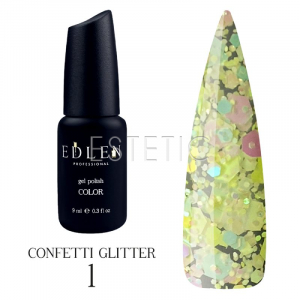 Гель-лак із гліттером Edlen Professional Confetti Glitter №01, 9 мл