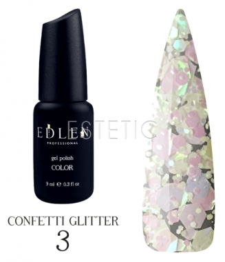 Гель-лак с глиттером Edlen Professional Confetti Glitter №03, 9 мл