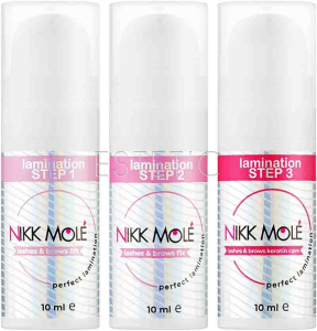 Набор составов для ламинирования NIKK MOLE Lashes&Brows Perfect lamination system для ресниц и бровей, 3х10 мл