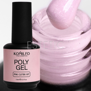 Гель Komilfo PolyGel Pink Glitter 007 нежно-розовый пастельный с шиммером, 15 мл