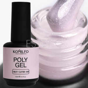 Гель Komilfo PolyGel Milky Glitter 008 молочно-ліловий з шиммером, 15 мл (тнрмін придатності до 11.25)