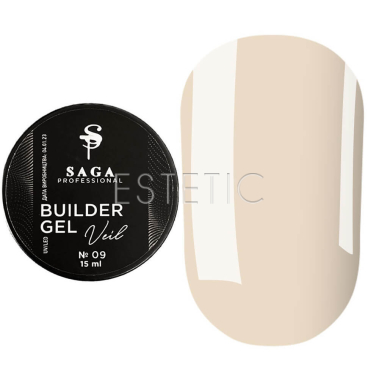 SAGA Professional Builder Gel Veil №09 - Моделюючий гель для нарощування (молочно-бежевий), 15 мл