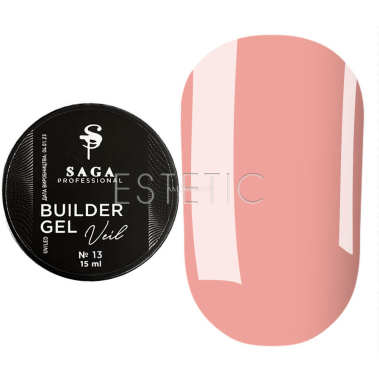 SAGA Professional Builder Gel Veil №13 - Моделюючий гель для нарощування (кремово-рожевий), 15 мл