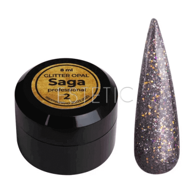 SAGA Professional Глиттерный гель Glitter Opal №02 (фиолетово-серый), 8 мл
