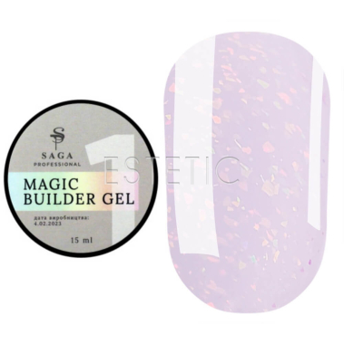 Гель SAGA Builder Gel magic 01 молочний з пластівцями поталі, 15 мл