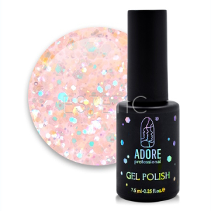 Гель-лак ADORE Gel Polish G-01 beyonce, напівпрозорий персик з бірюзовим глітером, 7,5 мл