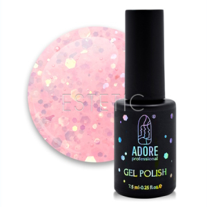 Гель-лак ADORE Gel Polish G-02 rihanna, напівпрозорий рожевий з персиковим глітером, 7,5 мл