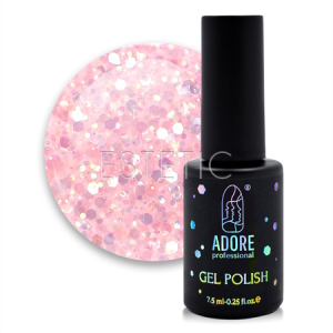 Гель-лак ADORE Gel Polish G-03 fergle, напівпрозорий рожевий з бузковим глітером, 7,5 мл