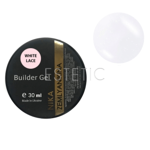 Камуфлюючий гель Nika Zemlyanikina Builder Gel White Lace молочно-білий з перламутровим шиммером, 30 мл