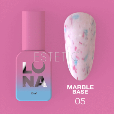 База Luna Marble Base №05 розово-молочная с белой крошкой и розово-голубой поталью, 13 мл