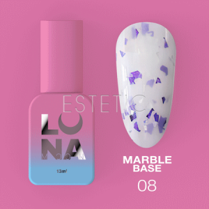 База Luna Marble Base №08 молочная с белой крошкой и фиолетовой поталью, 13 мл