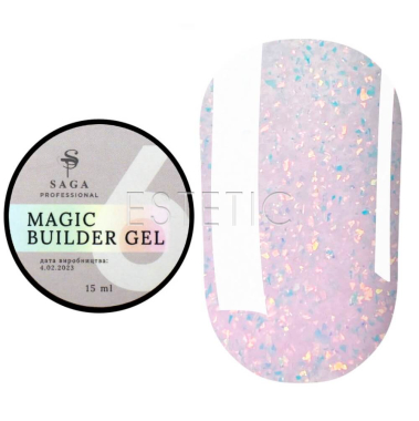 Гель SAGA Builder Gel magic 06 нежно-розовый холодный с хлопьями потали, 15 мл