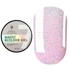 Гель SAGA Builder Gel magic 07 ніжно-рожевий теплий з пластівцями поталі, 15 мл