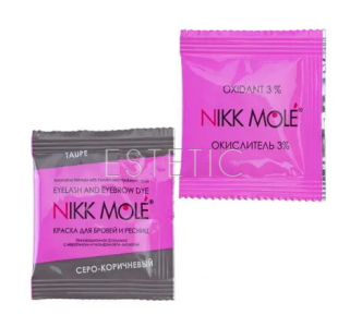 Краска для бровей и ресниц NIKK MOLE Taupe (серо-коричневая) + кремовый окислитель 3% (в саше по 5 мл)