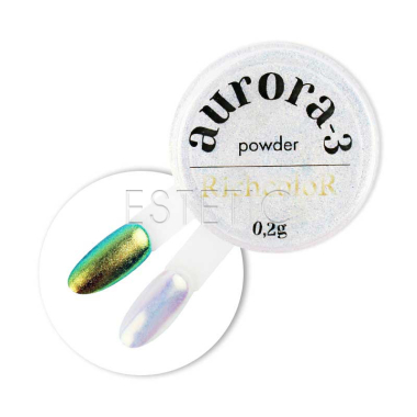 Втирка для ногтей Richcolor Аврора №3 пудра, золотисто-зеленый хамелеон,0,2 гр