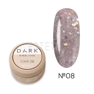 Гель-лак Dark Star Gel Polish 08 з золотими голографічними блискітками та рожевим сяйвом, 5 г