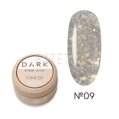 Гель-лак Dark Star Gel Polish 09 з золотими голографічними блискітками та золотим голографічним сяйвом, 5 г