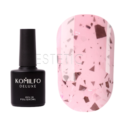 База Komilfo Glassy Base GB007 напівпрозора рожева з білими та чорними пластивцями поталі, 8 мл
