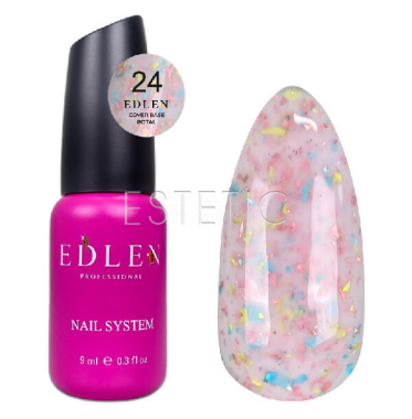 База Edlen Cover base №24 Potal молочно-розовая с разноцветной поталью, 9 мл