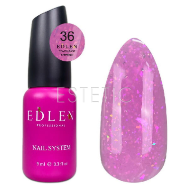 База Edlen Cover base №36 Shimmer напівпрозорий світла фуксія з рожевими блискітками, 9 мл