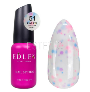 База Edlen Cover base №51 Candy белый с розовыми, голубыми и лиловыми хлопьями, 9 мл