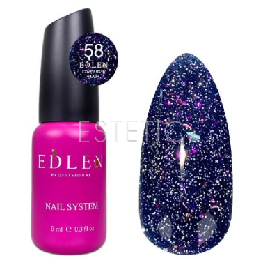 База Edlen Cover base №58 Flash світловідбивний чорний з рожевими неоновими блискітками, 9 мл