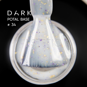 База Dark Pro Base Potal 34, 15 мл молочна з дрібною бузковою та золотою поталлю