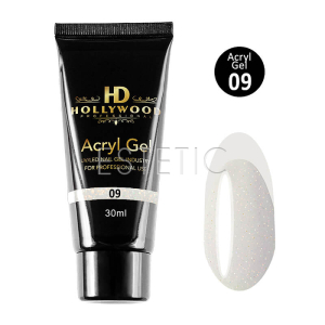 Акрил гель HD Hollywood  Acryl Gel 09 shimmer молочний з мікроблиском хамелеон, 30 мл