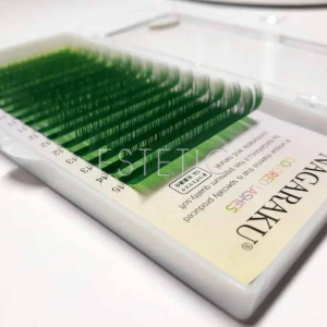 Вії Nagaraku зелені вигин D 0,07 MIX 7-15мм, 16 рядів