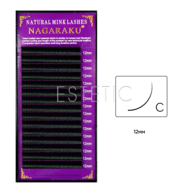 Вії Nagaraku NATURAL вигин С 0,07, 12 мм, 16 рядів чорні