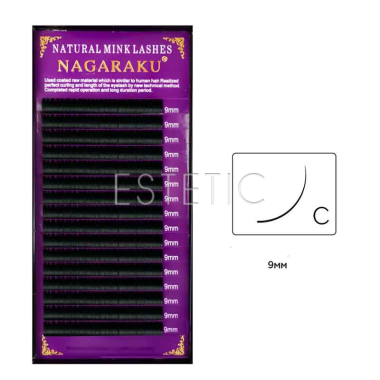 Вії Nagaraku NATURAL вигин С 0,07, 9 мм, 16 рядів чорні