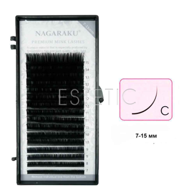 Вії Nagaraku Premium вигин C 0,10 MIX 7-15мм, 16 рядів чорні