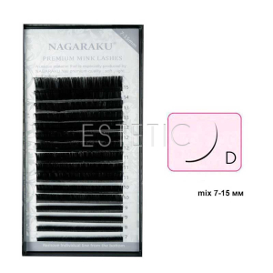 Вії Nagaraku Premium вигин D 0,10 MIX 7-15мм, 16 рядів чорні