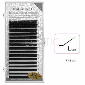 Вії Nagaraku Premium вигин L 0,07 MIX 7-15мм, 16 рядів чорні