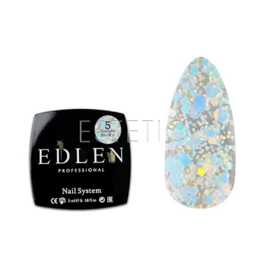 Гель-лак Edlen Confetti Glitter №05 блакитко-рожеві, золоті голографічні блискітки та пластівці, 5 мл