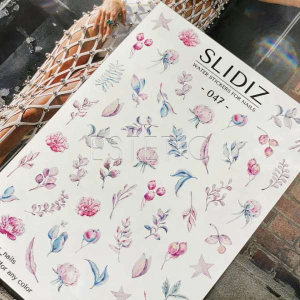 Слайдеры для ногтей SLIDIZ 047 на водной основе, цветы, листочки
