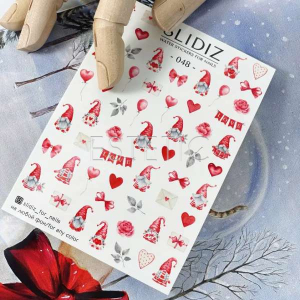 Cлайдери для нігтів SLIDIZ 048 на водній основі, день Св.Валентина, гноми, сердечки